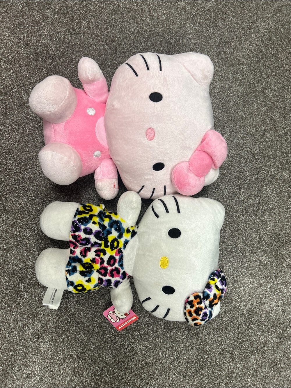 Hello Kitty Plush Pair - Pink & White with Colorful Leopard Print